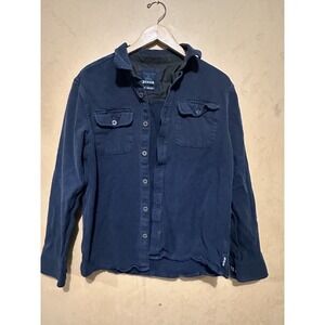 Prana Men's Long Sleeve Button Up Flannel Shirt Size M Navy Blue Organic Cotton